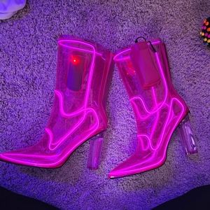 Neon Pink Light Up Cowboy Boots
